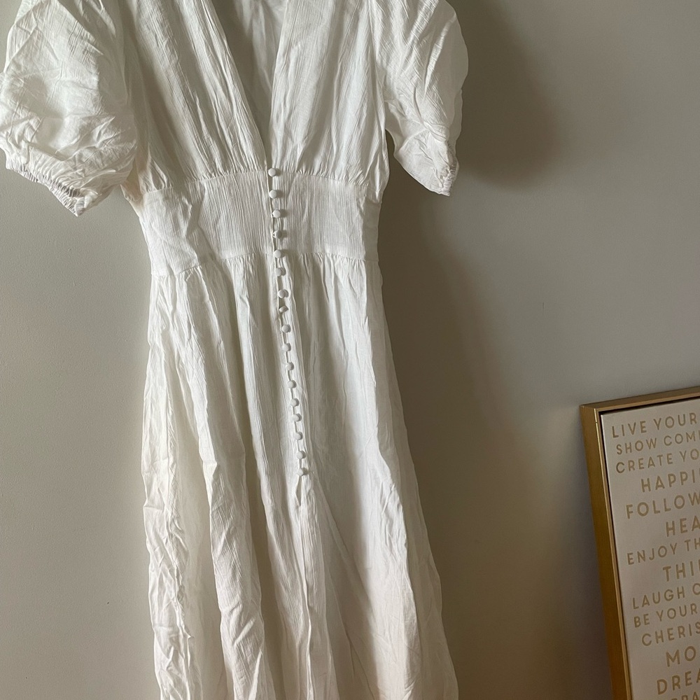 White Ruched A-Line Dress with Puff Sleeves for Bride